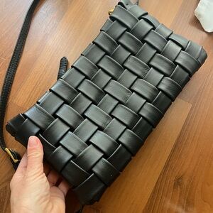 Gienuine Leather Black Woven Crossbody Bag